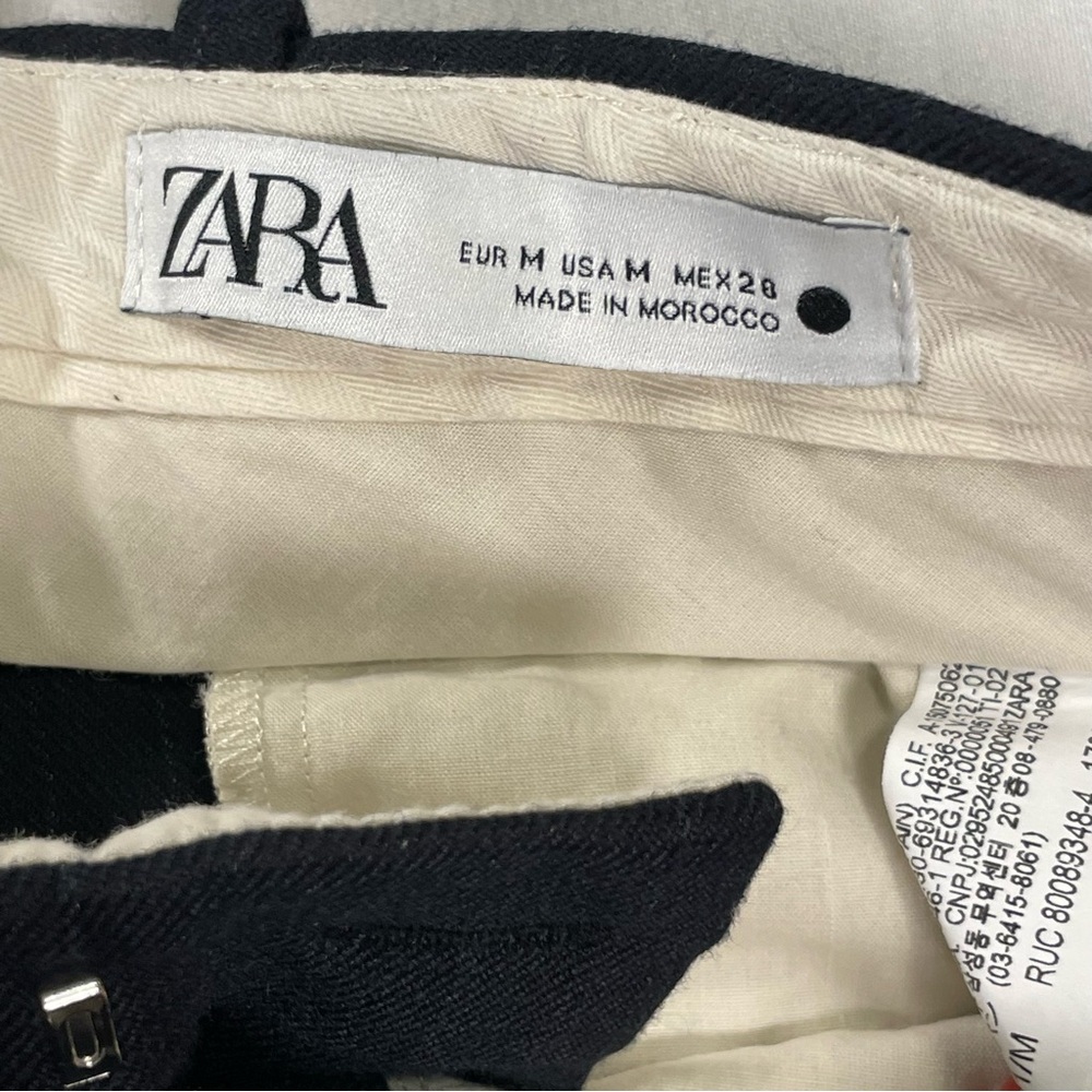 ZARA Navy Pinstripe Dress Pants Women’s Size 32” Flare Trousers Classic Workwear - Picture 3 of 7